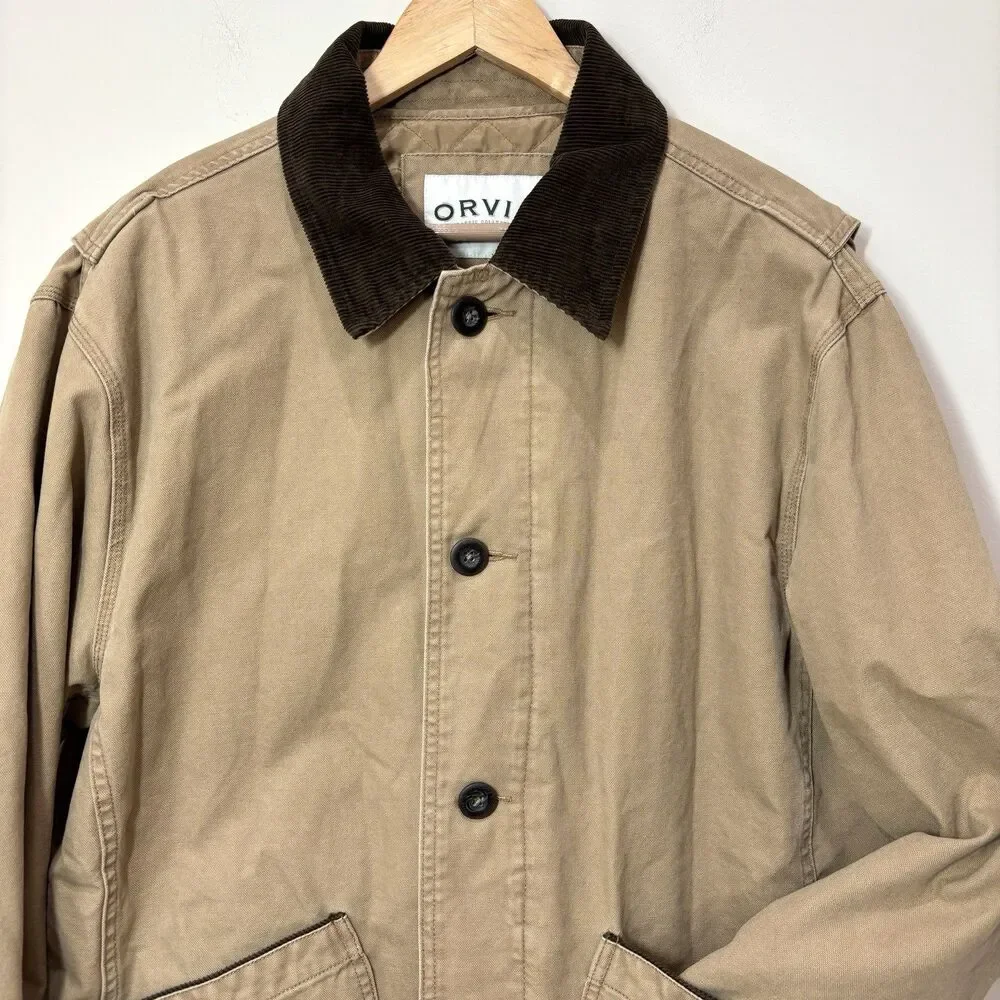 Orvis Field Barn Canvas Jacket Chore Coat Quilted Lining Men L Brown Corduroy
